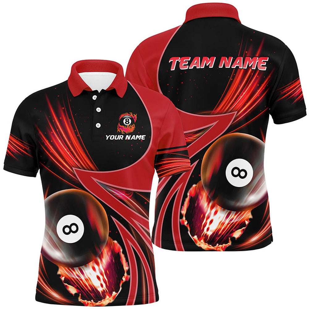 Billiard Polo Shirts, Personalized 3D Red Jerseys Billiard 8 Ball Polo Shirts Custom Team League Billiard Shirts, Billiards Team Shirts