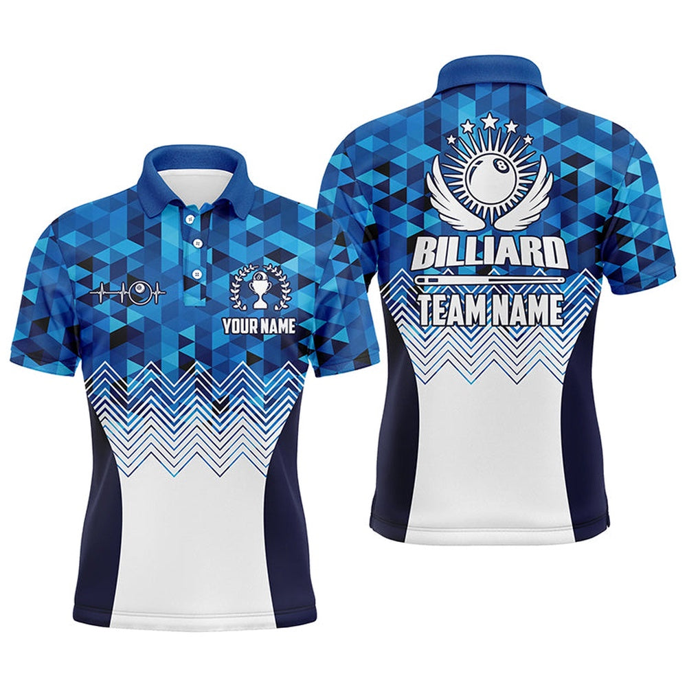 Billiard Polo Shirts, Personalized 3D White Blue Billiard Polo Shirts, Best Billiard Player Gifts, Billiards Team Shirts