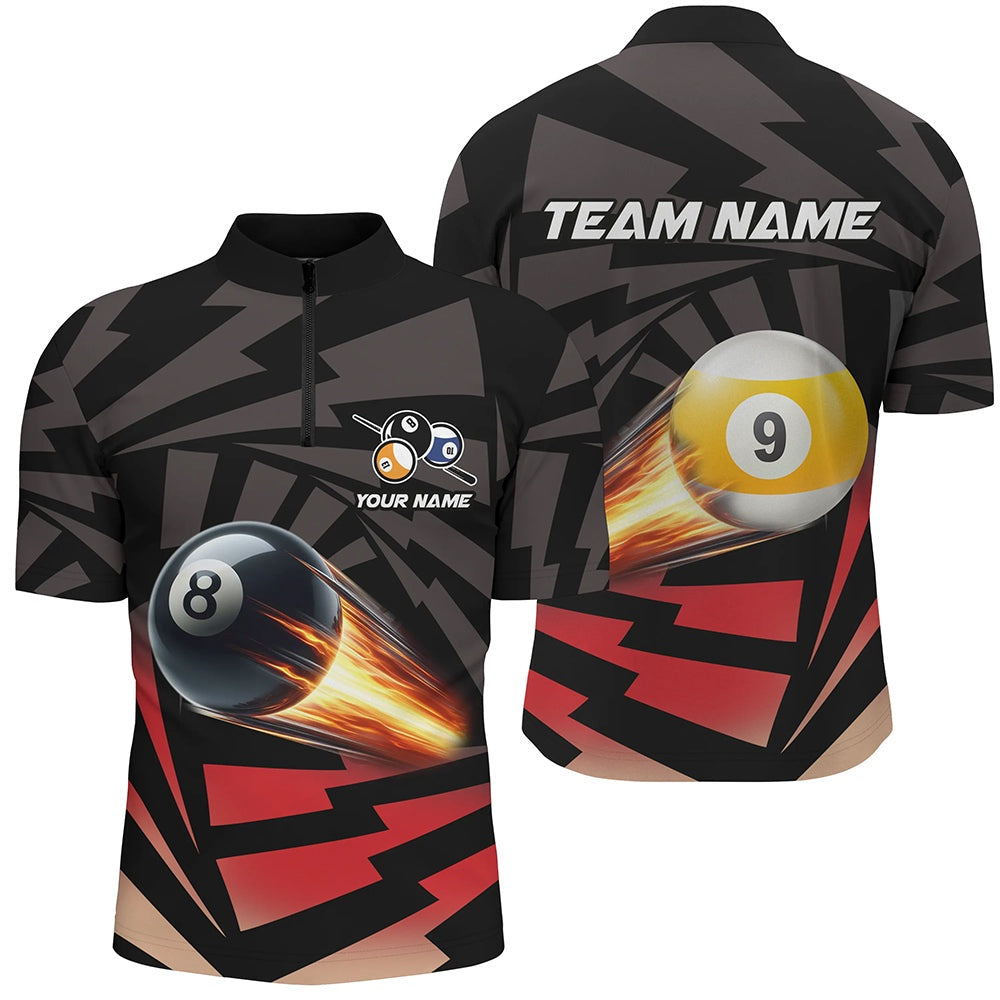 Billiard Polo Shirts, Personalized 8 Ball & 9 Ball Light Fire Billiard Shirts Custom Billiard Apparel Jerseys, Billiards Team Shirts