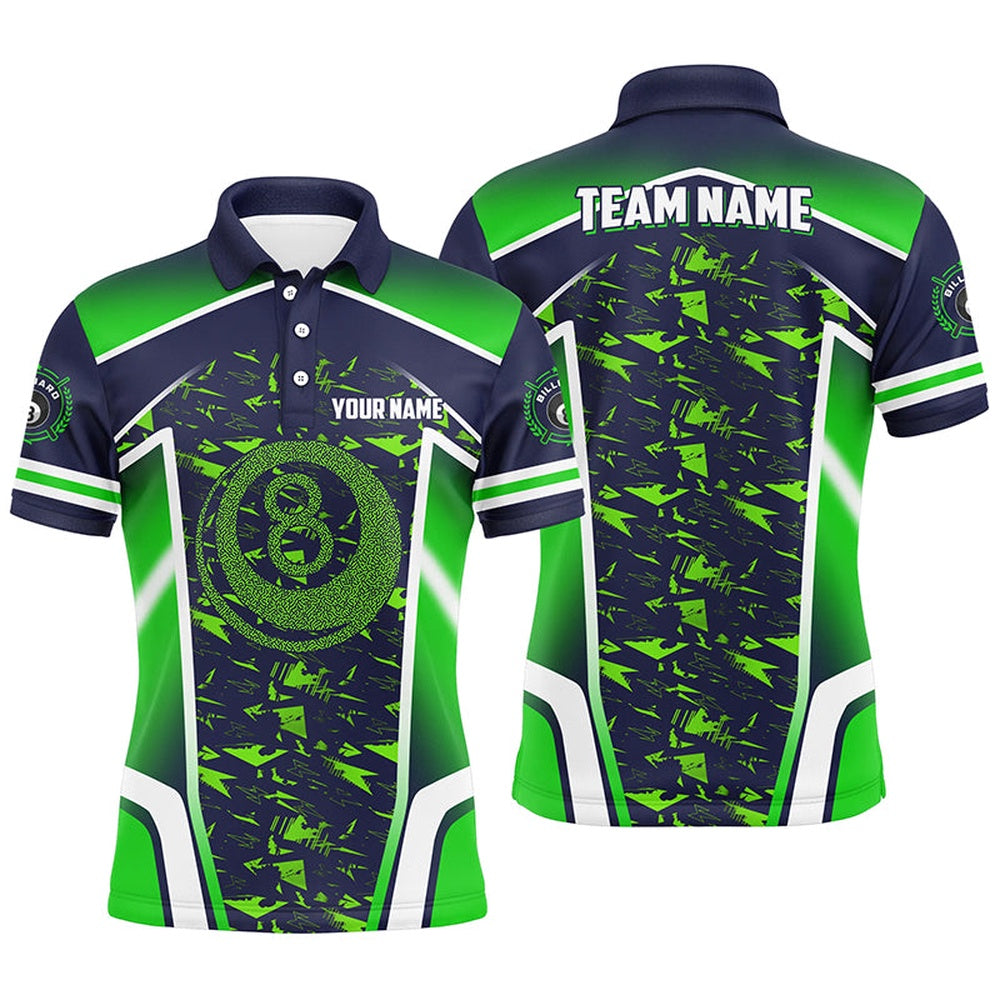 Billiard Polo Shirts, Personalized 8 Ball Billiard Abstract Green 3D Polo Shirts Best Custom Pool Player Costume, Billiards Team Shirts