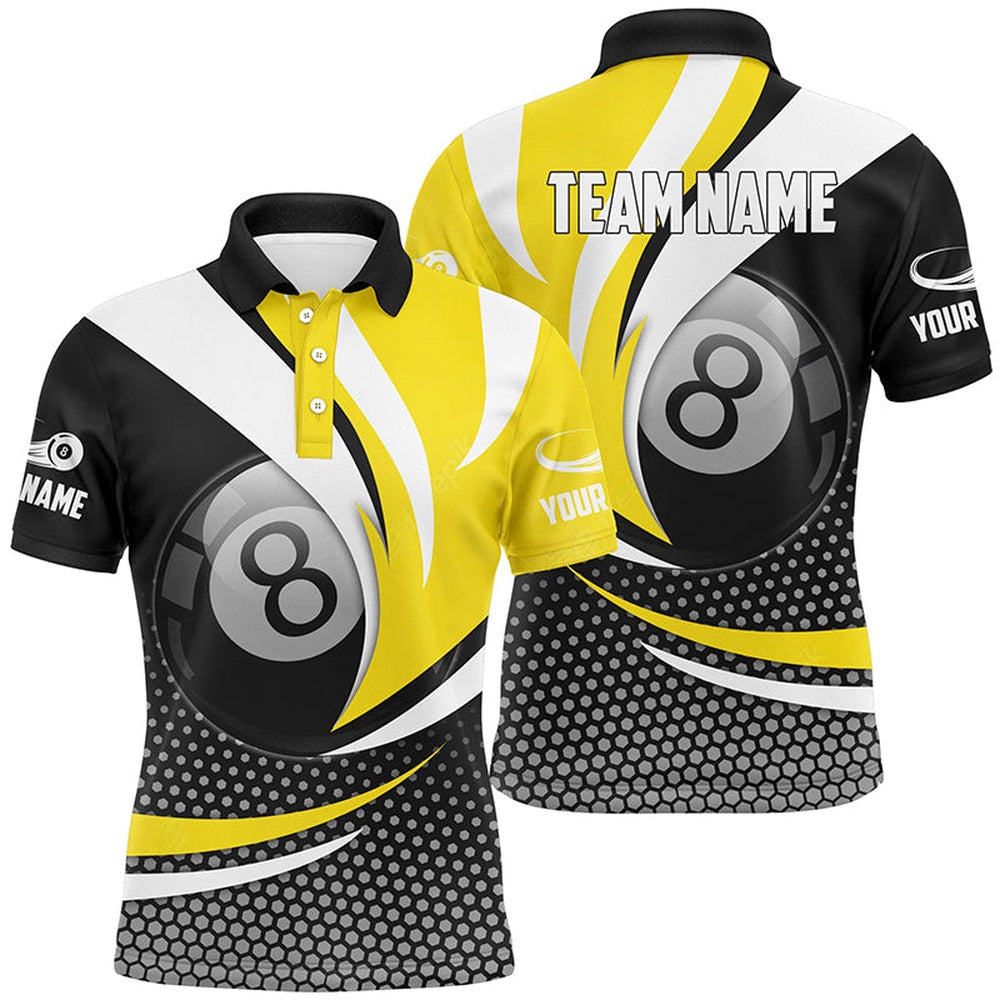 Billiard Polo Shirts, Personalized 8 Ball Billiard Yellow Version 3D Polo Shirts Best Custom Gifts For Pooler, Billiards Team Shirts