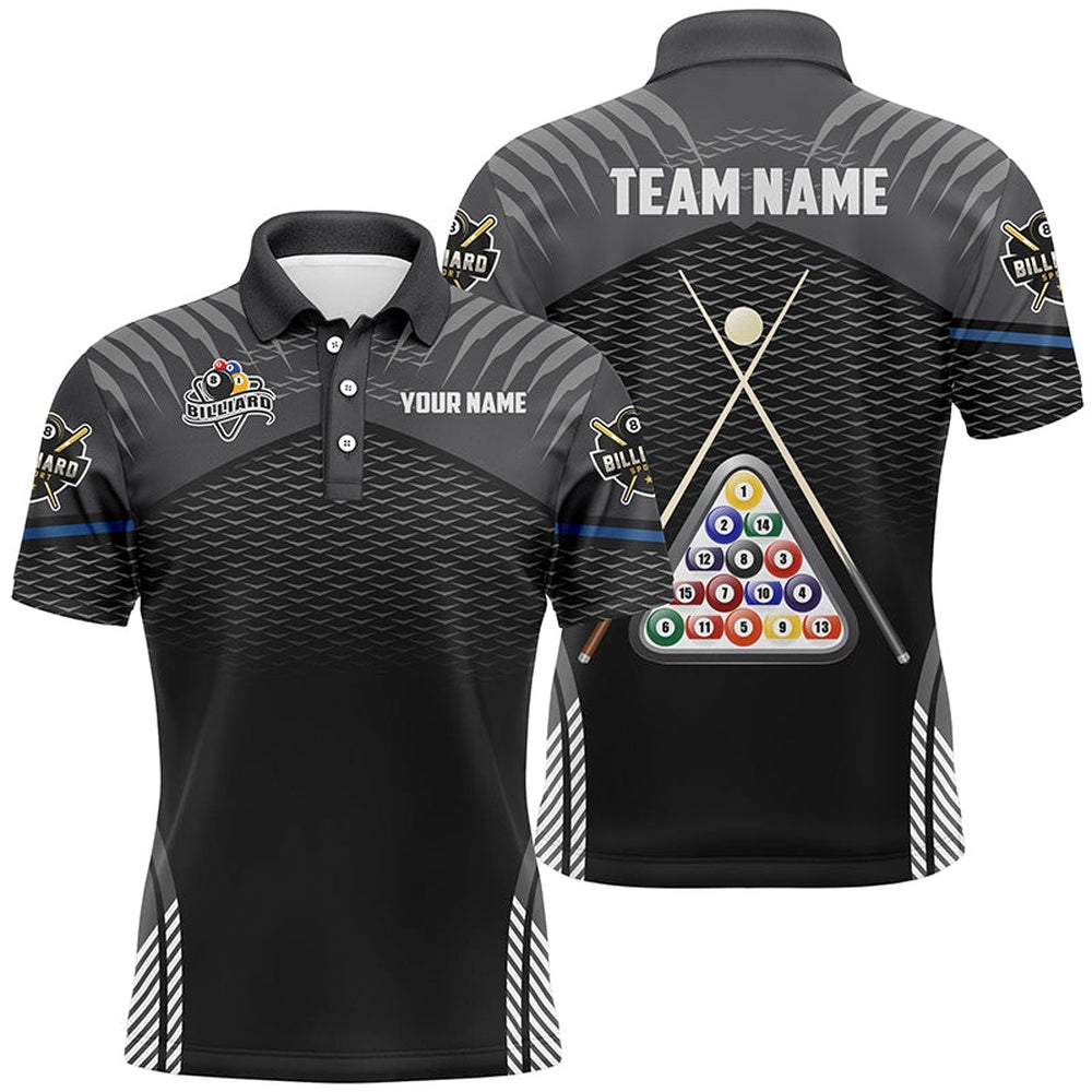 Billiard Polo Shirts, Personalized 8 Ball Billiards Sport Black 3D Polo Shirts, Custom Billiard Balls Jerseys, Billiards Team Shirts