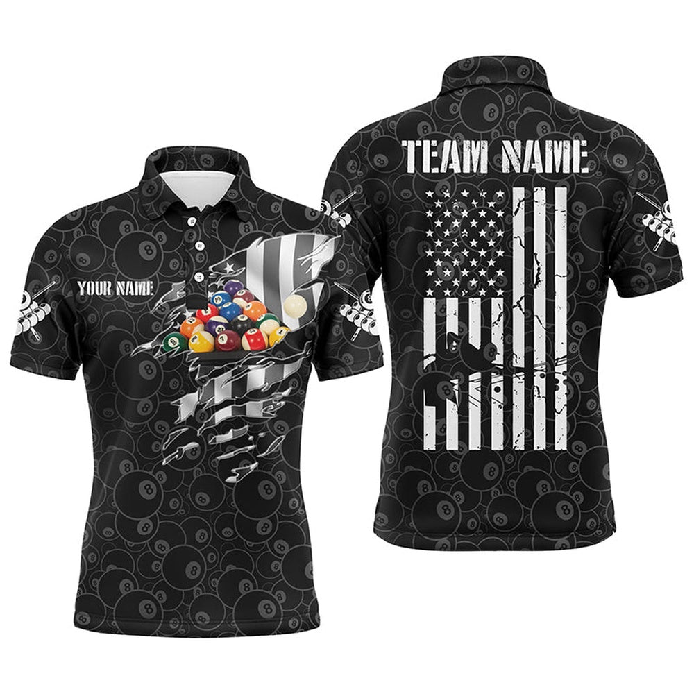 Billiard Polo Shirts, Personalized 8 Ball Pattern Billiard 3D Polo Shirts, Custom US Flag Pool Player Jerseys, Billiards Team Shirts