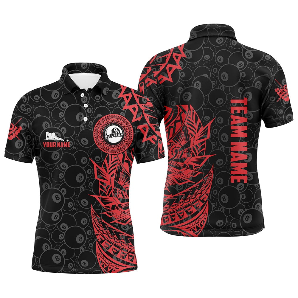 Billiard Polo Shirts, Personalized 8 Ball Pattern Billiard Red Black Tribal 3D Polo Shirts, Billiards Jerseys, Billiards Team Shirts