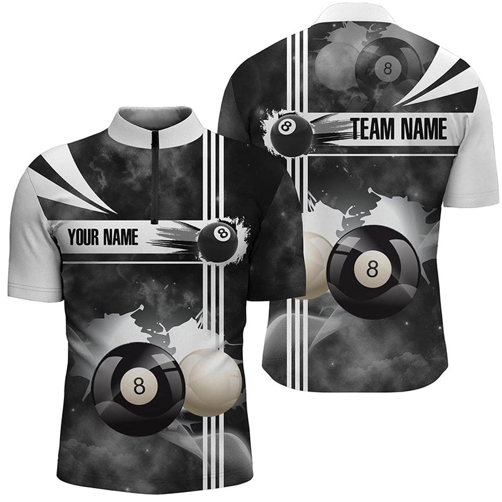 Billiard Polo Shirts, Personalized 8 Ball Pool Black White Billiard 3D Polo Shirts, Custom Pool Balls Jerseys, Billiards Team Shirts