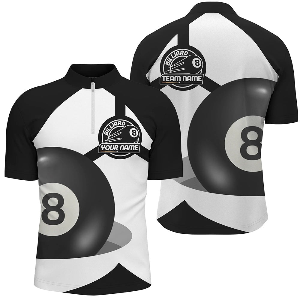 Billiard Polo Shirts, Personalized 8 Ball Pool Black White Billiard Polo Shirts, Custom Pool Billiards Jerseys, Billiards Team Shirts