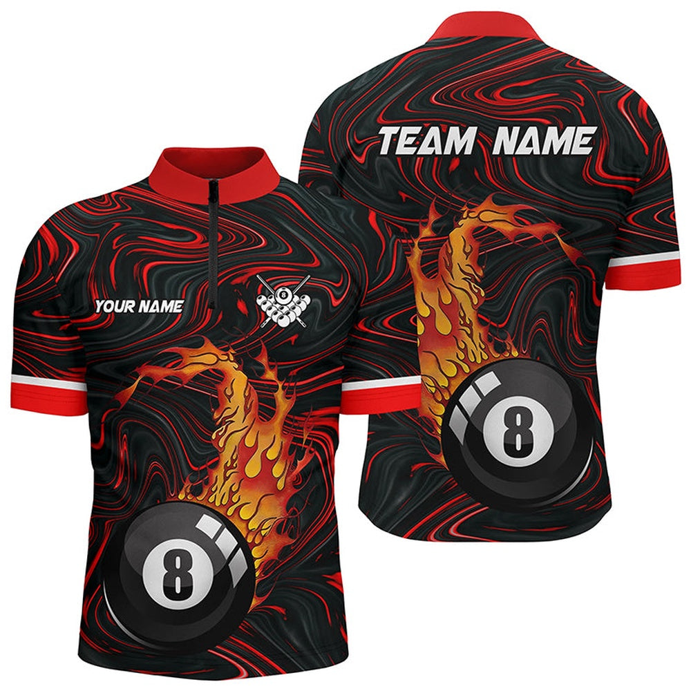 Billiard Polo Shirts, Personalized 8 Ball Pool Fire 3D Polo Shirts Custom Unique Billiard Shirts For Pooler, Billiards Team Shirts