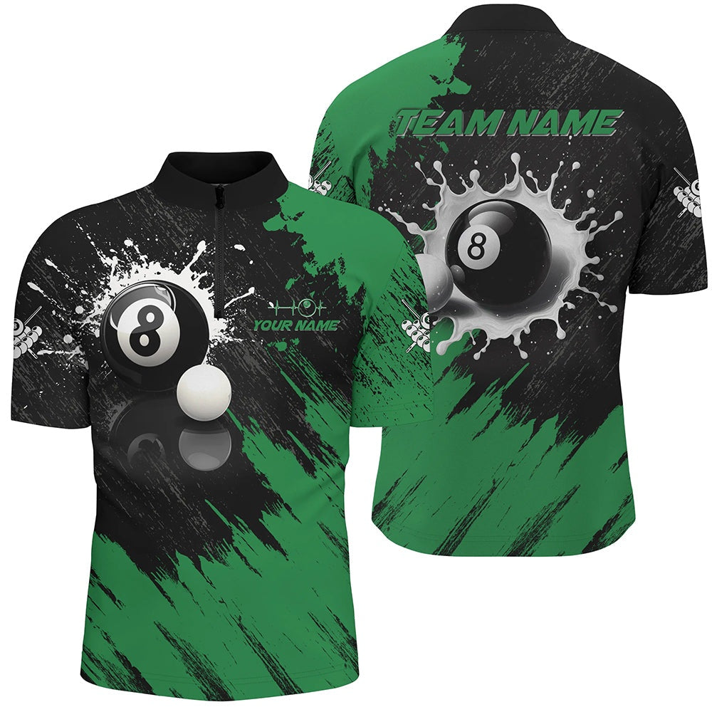 Billiard Polo Shirts, Personalized 8 Ball Pool Paint Splash Billiard Shirts, Unique Billiard Pool Jerseys Green, Billiards Team Shirts