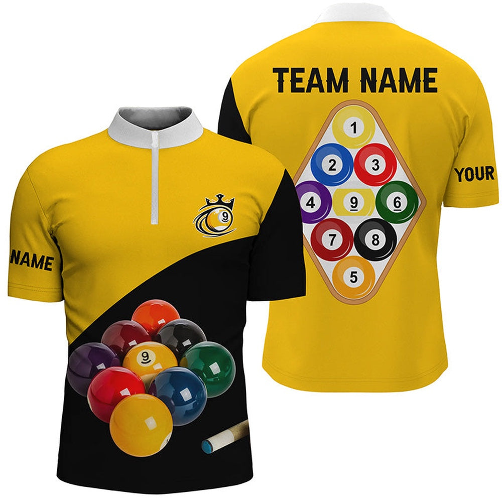 Billiard Polo Shirts, Personalized 9 Ball Pool Billiard Polo Shirts, 3D Billiard Balls Jerseys Shirts, Billiards Team Shirts