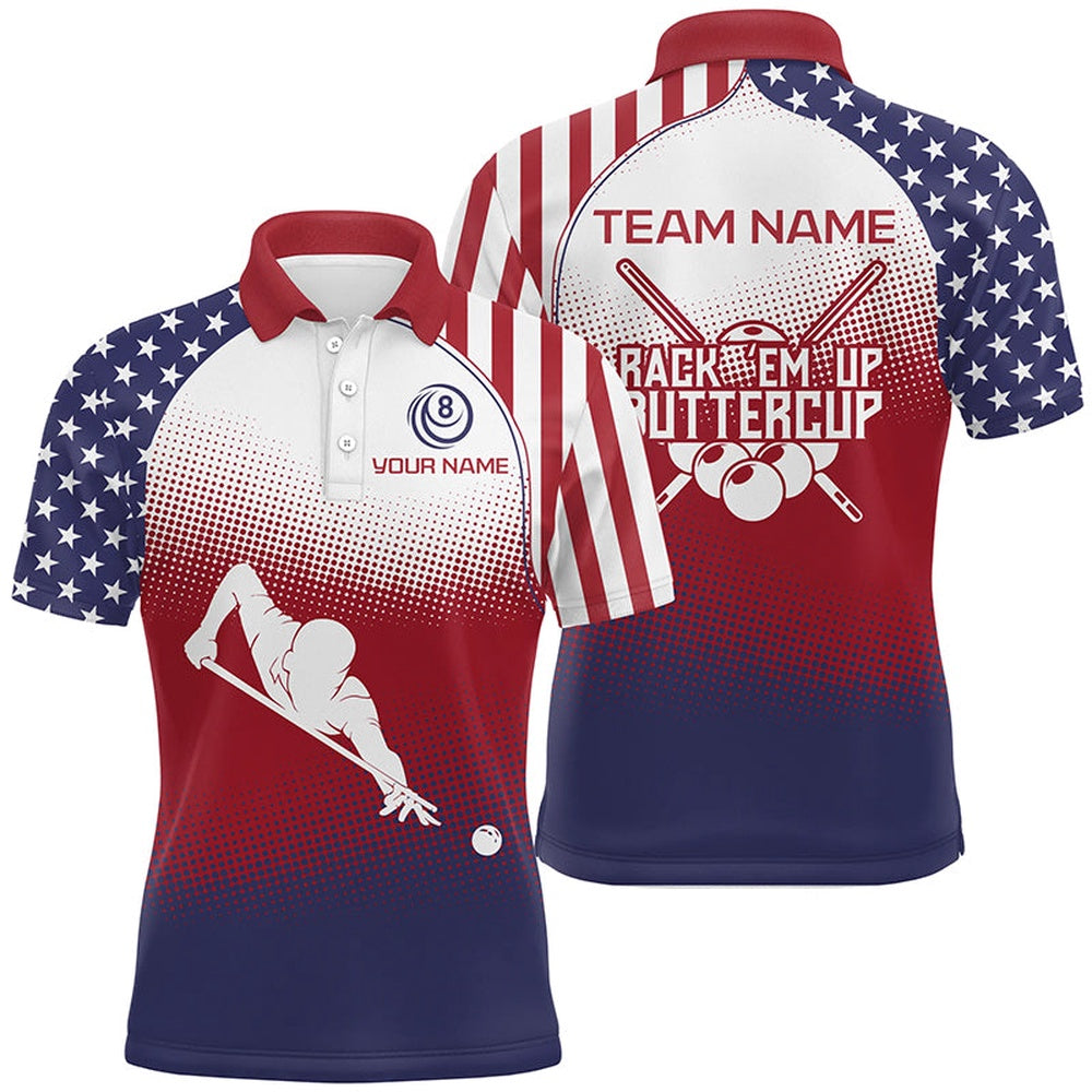Billiard Polo Shirts, Personalized American Flag Billiards Ball Player Full Printing 3D Polo Shirts, Billiards Team Shirts