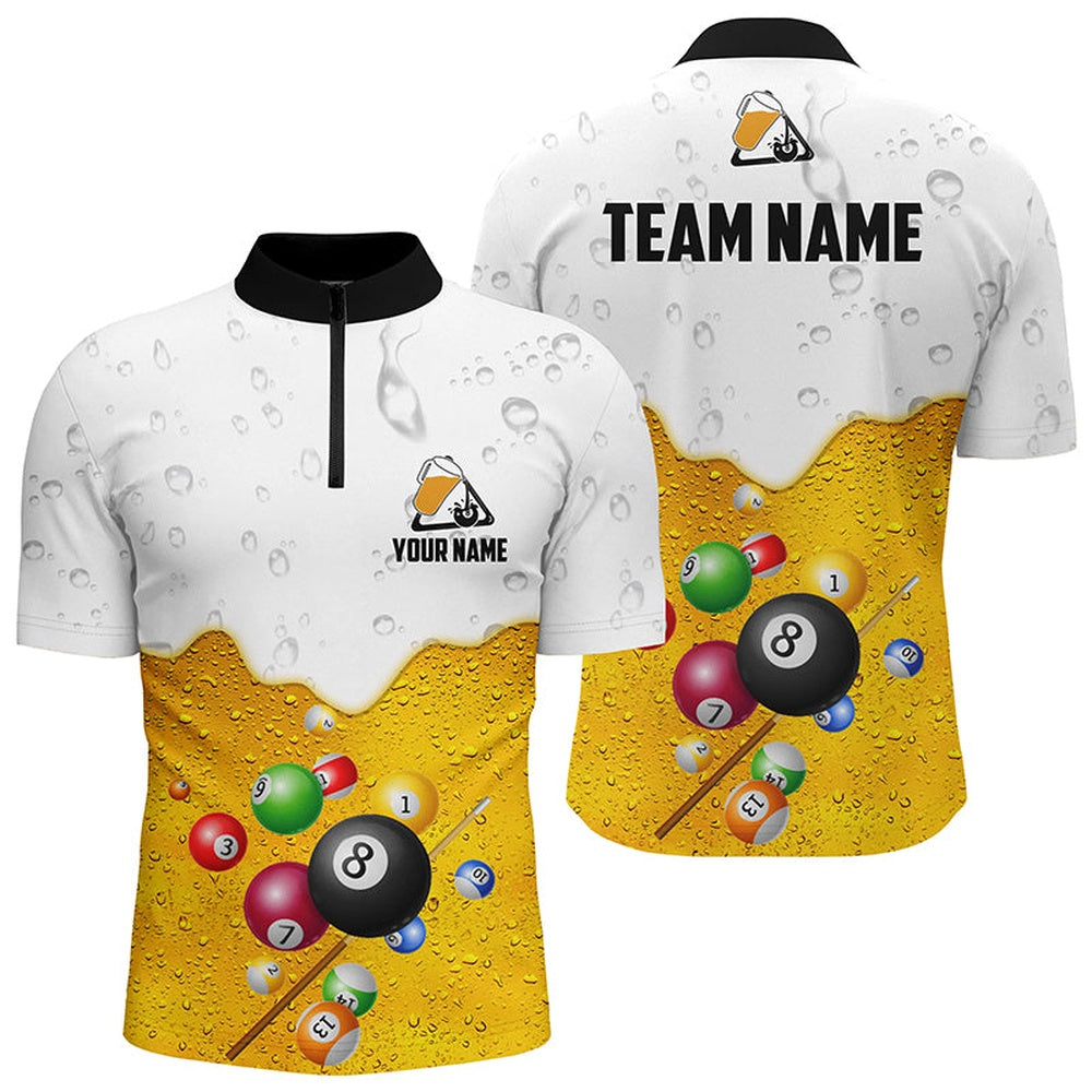 Billiard Polo Shirts, Personalized Beer And Billiard Balls 3D Polo Shirts, Custom Funny Billiard Team Shirts, Billiards Team Shirts