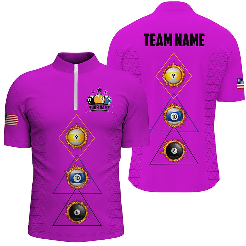Billiard Polo Shirts, Personalized Billiard 8 Ball 9 Ball 10 Ball Shirt, Unique Team Jersey Purple Billiard Shirt, Billiards Team Shirts