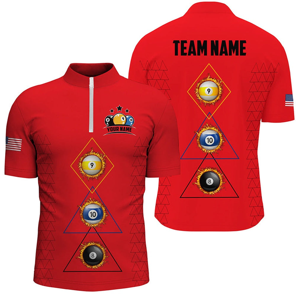 Billiard Polo Shirts, Personalized Billiard 8 Ball 9 & Ball 10 Ball Shirts, Unique Team Jersey Red Billiard Shirt, Billiards Team Shirts
