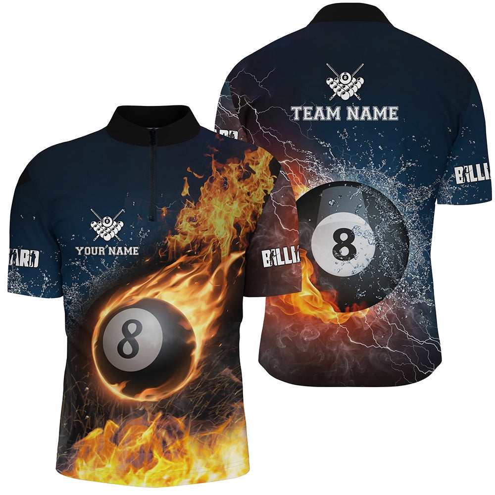 Billiard Polo Shirts, Personalized Billiard 8 Ball Fire And Water 3D Polo Shirts, Custom Billiard Balls Jerseys, Billiards Team Shirts