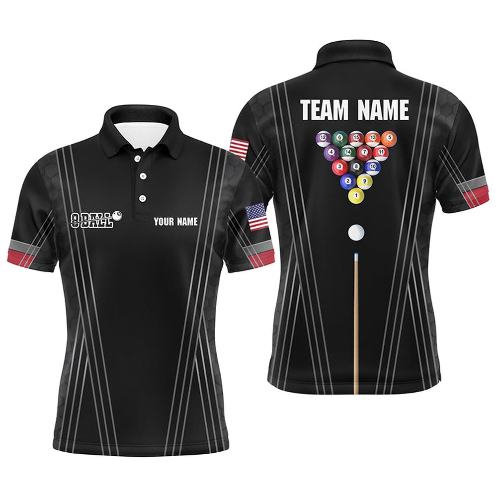 Billiard Polo Shirts, Personalized Billiard 8 Ball Pool Player Polo Shirts, Custom Name Billiard Balls Jerseys, Billiards Team Shirts