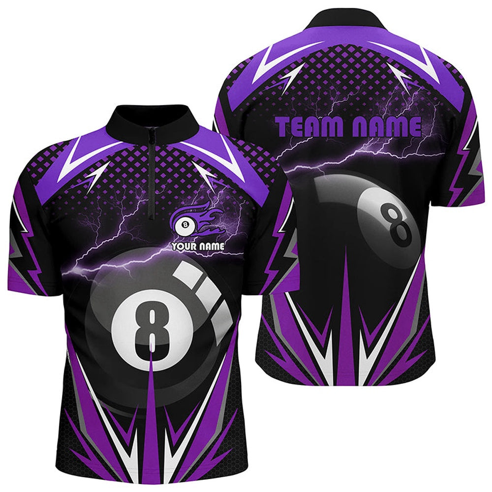 Billiard Polo Shirts, Personalized Billiard 8 Ball Pool Thunder Purple Polo Shirts, Custom Billiards 3D Shirts, Billiards Team Shirts