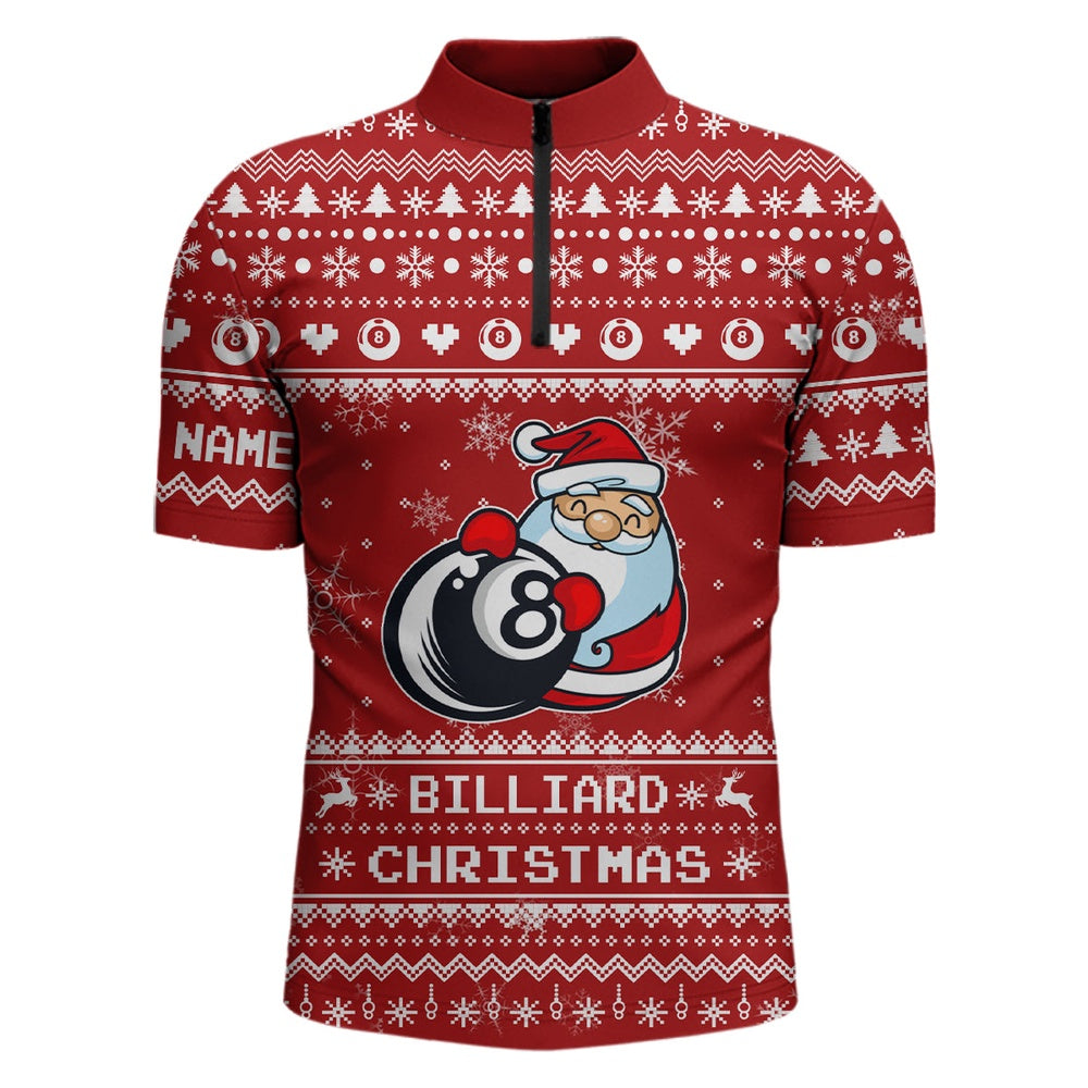 Billiard Polo Shirts, Personalized Billiard 8 Ball Pool With Santa Claus Christmas Billiard Polo Shirts, Billiards Team Shirts