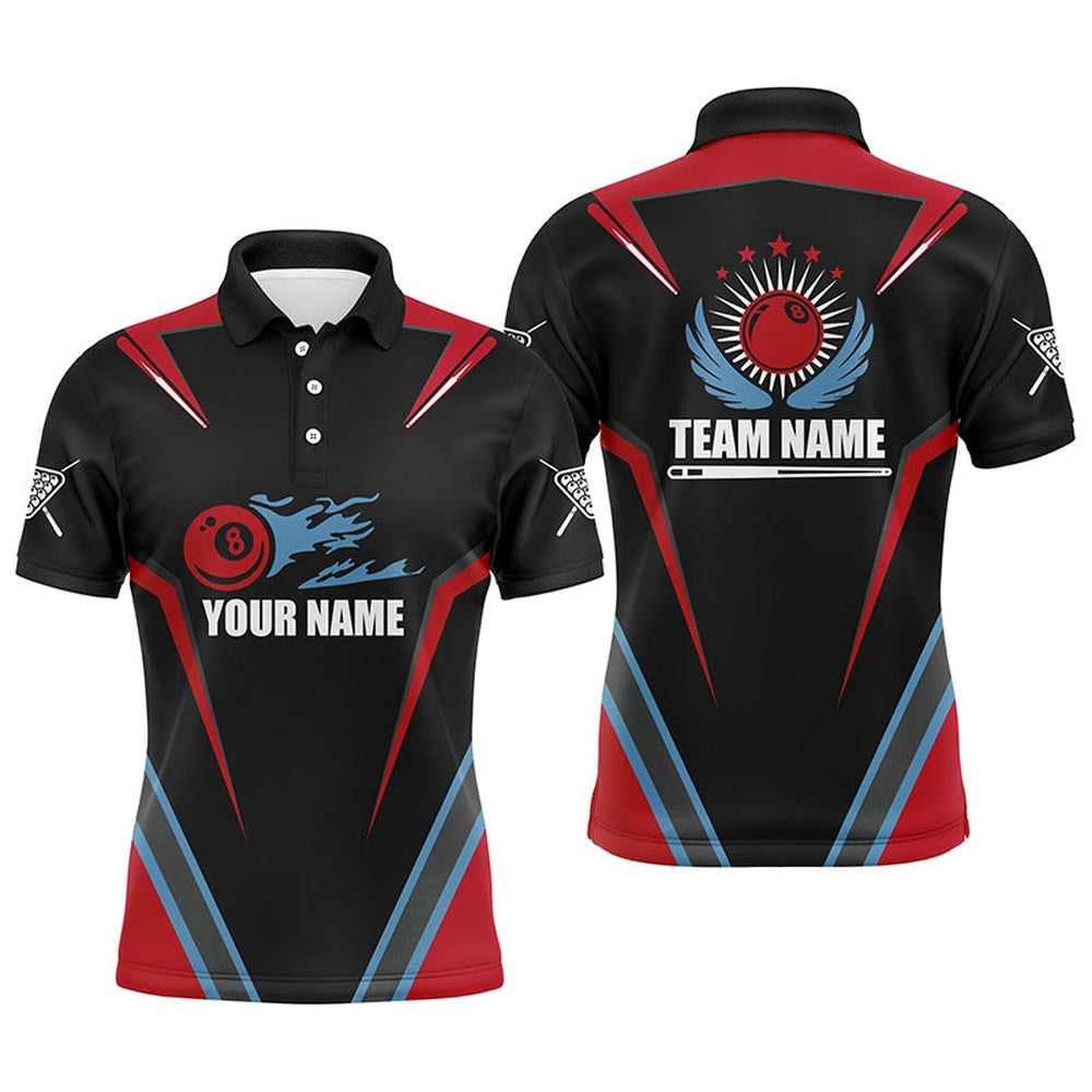 Billiard Polo Shirts, Personalized Billiard Ball 8 Flame Polo Shirts, Custom Pool Billiard Jerseys, Billiards Team Shirts