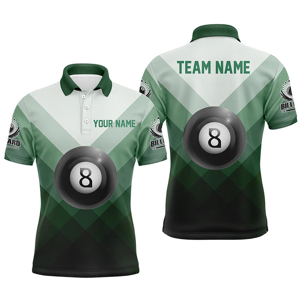 Billiard Polo Shirts, Personalized Billiard Ball 8 Green Sport Style Polo Shirts Custom Billiard Jerseys, Billiards Team Shirts