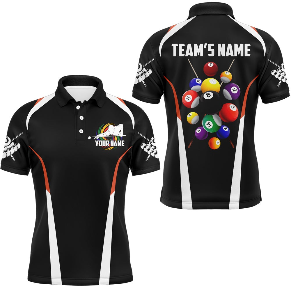 Billiard Polo Shirts, Personalized Billiard Balls 3D Polo Shirts, Custom Black Colors Billiard Players Jerseys, Billiards Team Shirts