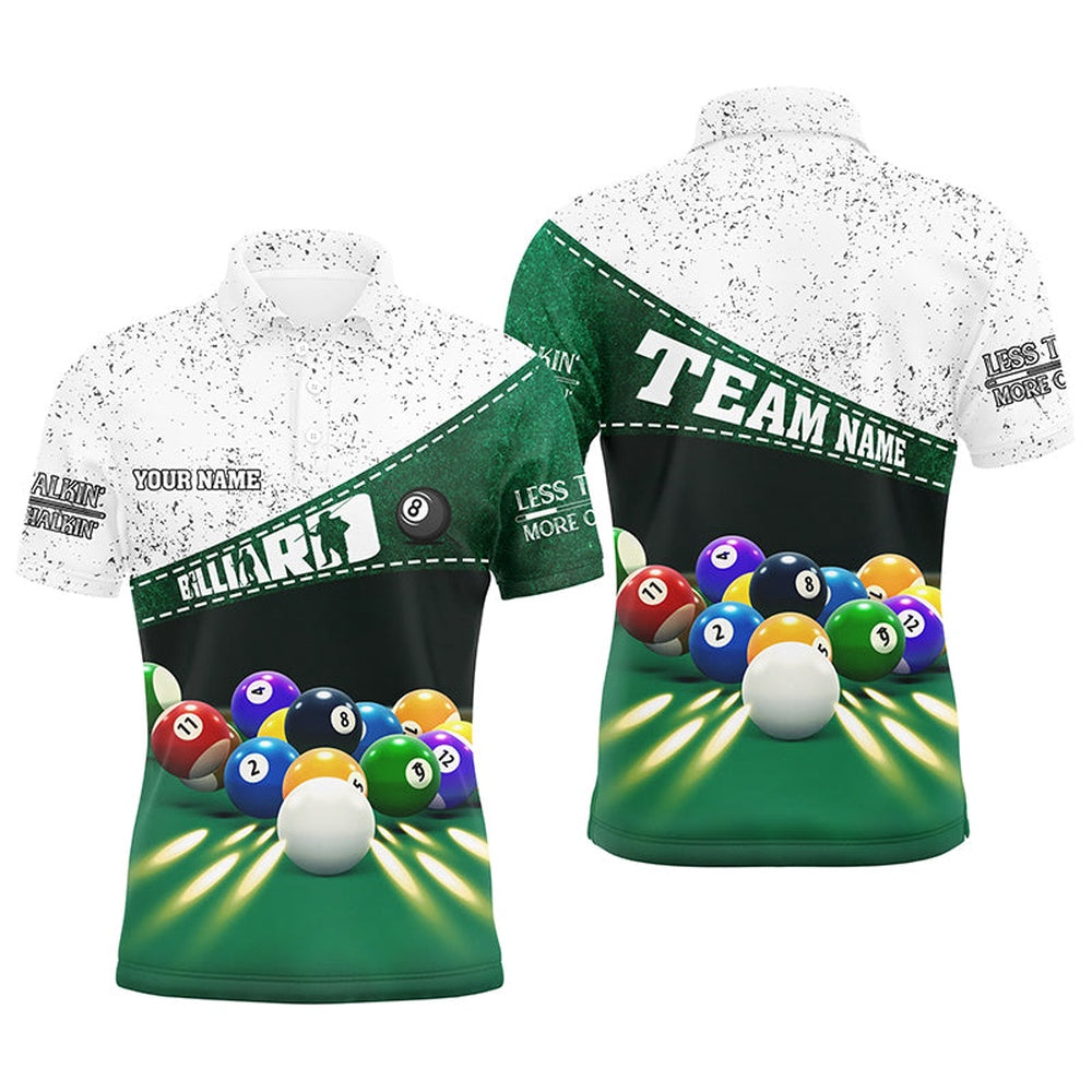 Billiard Polo Shirts, Personalized Billiard Balls 3D Polo Shirts, Custom Less Talk More Chalk Billiard Jerseys, Billiards Team Shirts