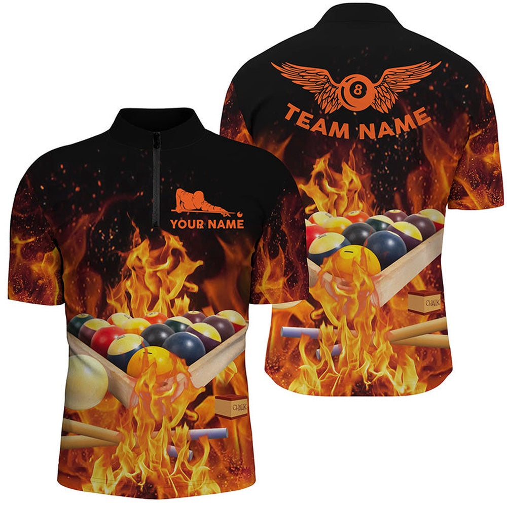 Billiard Polo Shirts, Personalized Billiard Balls In Fire Polo Shirts Custom 3D Printed 8 Ball Pool League Shirts, Billiards Team Shirts
