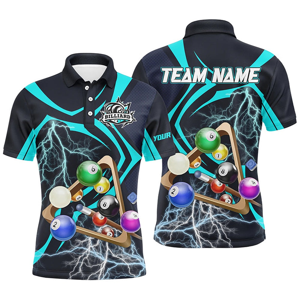Billiard Polo Shirts, Personalized Billiard Balls Lightning Thunder Full Printing 3D Polo Shirts Best Billiard Shirts, Billiards Team Shirts