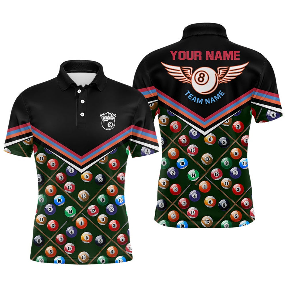 Billiard Polo Shirts, Personalized Billiard Balls Pattern 3D Polo Shirts, Custom Funny 8 Ball Billiard Jerseys, Billiards Team Shirts
