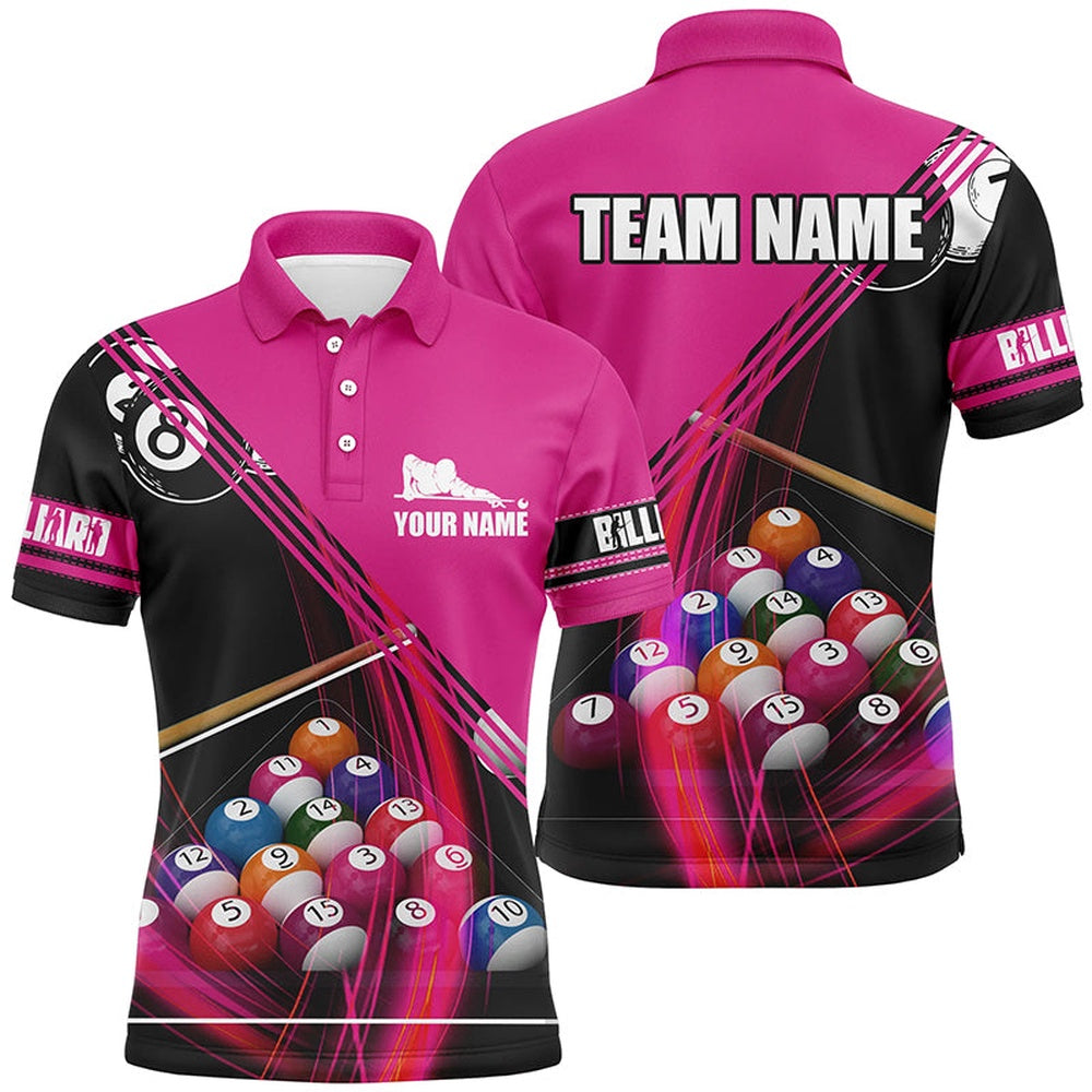 Billiard Polo Shirts, Personalized Billiard Balls Pink 3D Polo Shirts, Custom Player Billiards Pool Jerseys, Billiards Team Shirts