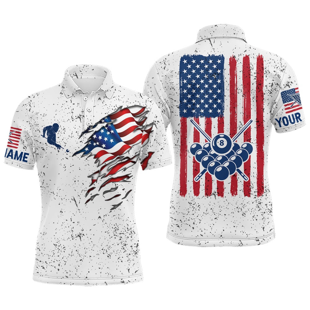 Billiard Polo Shirts, Personalized Billiard Balls US Flag White Grunge Polo Shirts, Billiards Team Shirts