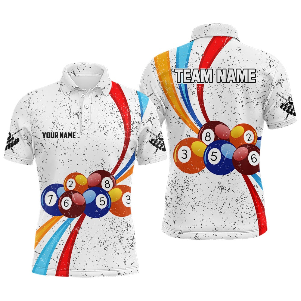 Billiard Polo Shirts, Personalized Billiard Balls White Grunge 3D Polo Shirts, Custom 8 Ball Pool Jerseys, Billiards Team Shirts