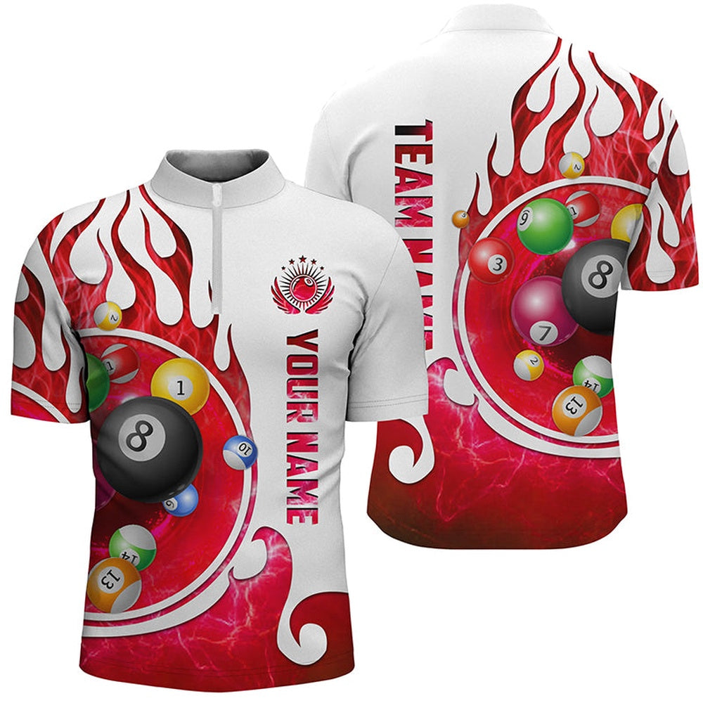 Billiard Polo Shirts, Personalized Billiard Fire Polo Shirts Custom Name Billiard Shirt Design Red, Billiards Team Shirts