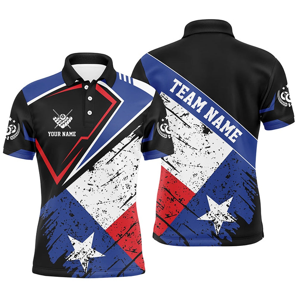 Billiard Polo Shirts, Personalized Billiard Texas Flag Vintage Style Polo Shirt, Patriotic Texas Billiard Pool Shirts, Billiards Team Shirts