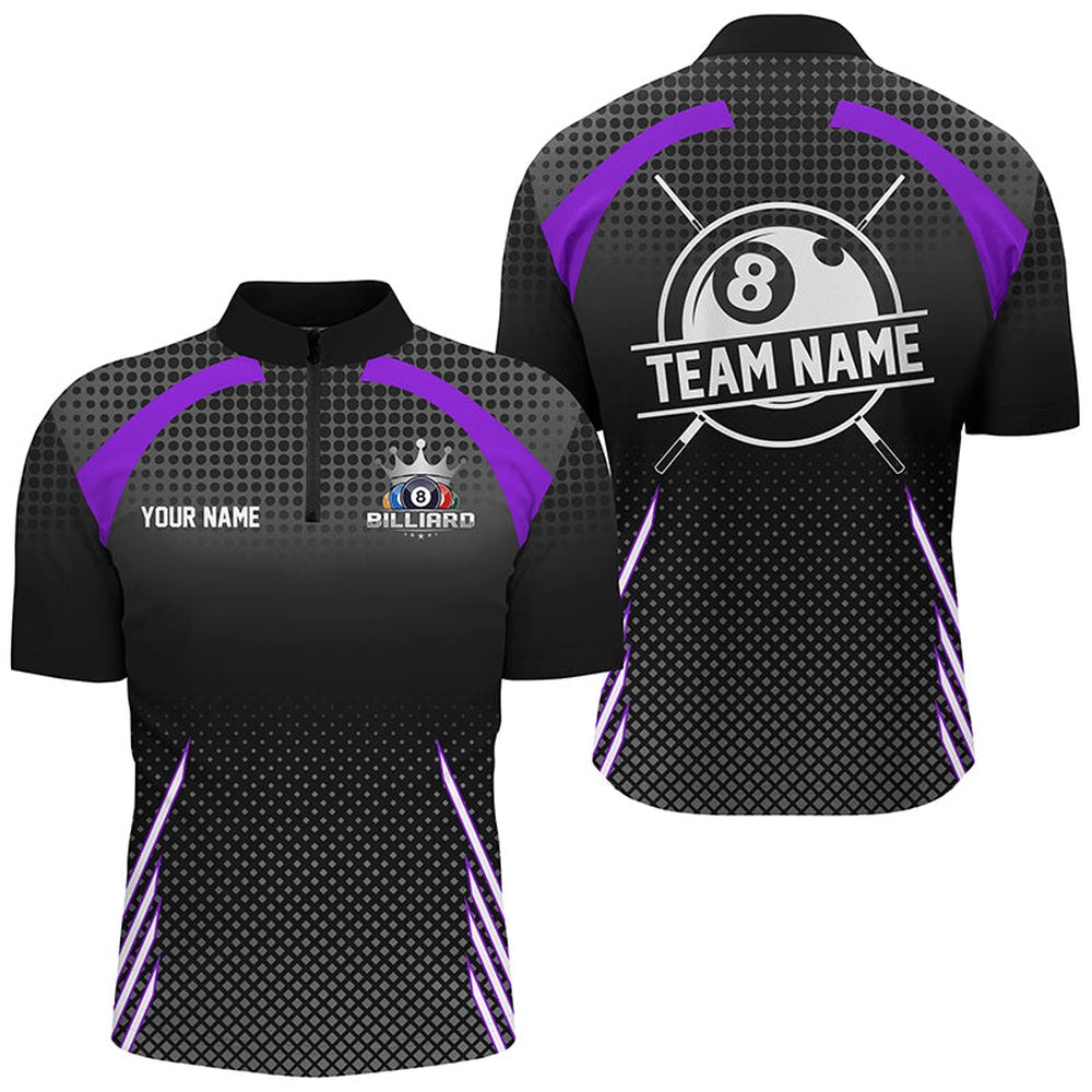 Billiard Polo Shirts, Personalized Billiard Tournat Pool Shirts, Best 8 Ball Billiard Team Jerseys Purple, Billiards Team Shirts