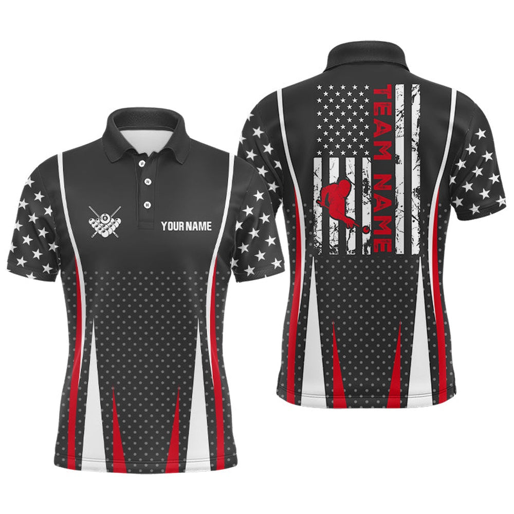 Billiard Polo Shirts, Personalized Billiard US Flag Pattern Polo Shirts, Custom Player Billiards Team Jerseys, Billiards Team Shirts
