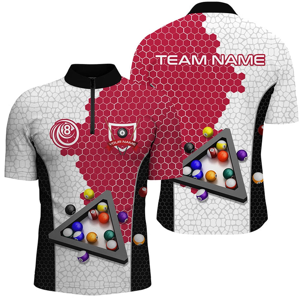 Billiard Polo Shirts, Personalized Billiards Balls Billiard Shirts, Custom Team Name Billiard Pool Shirts Red, Billiards Team Shirts