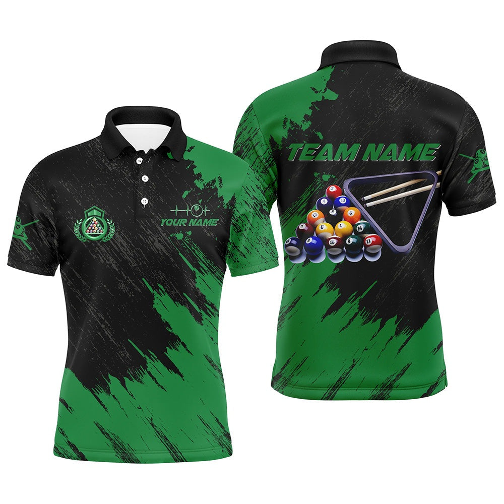 Billiard Polo Shirts, Personalized Billiards Balls Painted Green Version All Over Print Billiard Polo Shirts, Billiards Team Shirts