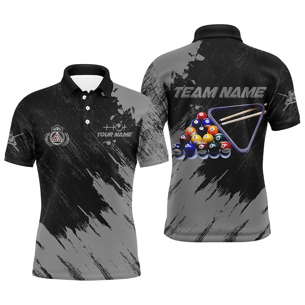 Billiard Polo Shirts, Personalized Billiards Balls Painted Grey Version All Over Print Billiard Polo Shirts, Billiards Team Shirts