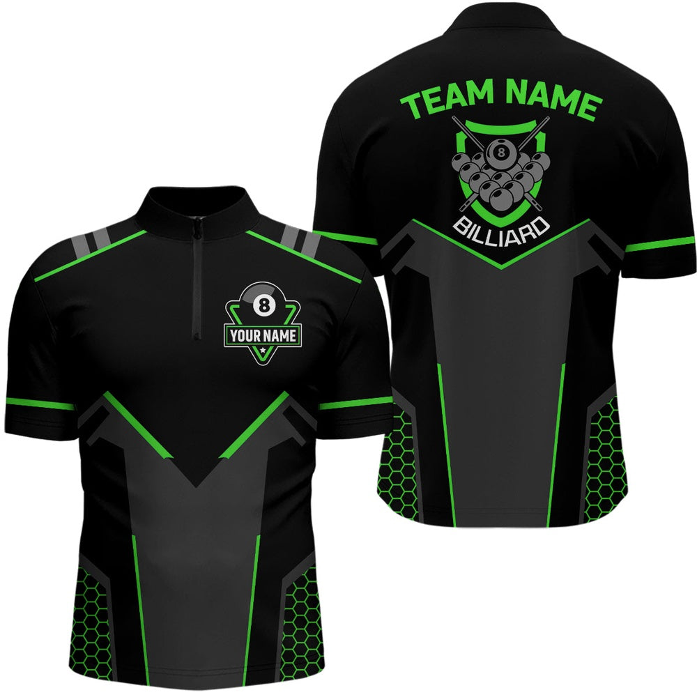Billiard Polo Shirts, Personalized Black Green 8 Ball Billiard 3D Polo Shirts, 8 Ball Pool Team Jerseys, Billiards Team Shirts