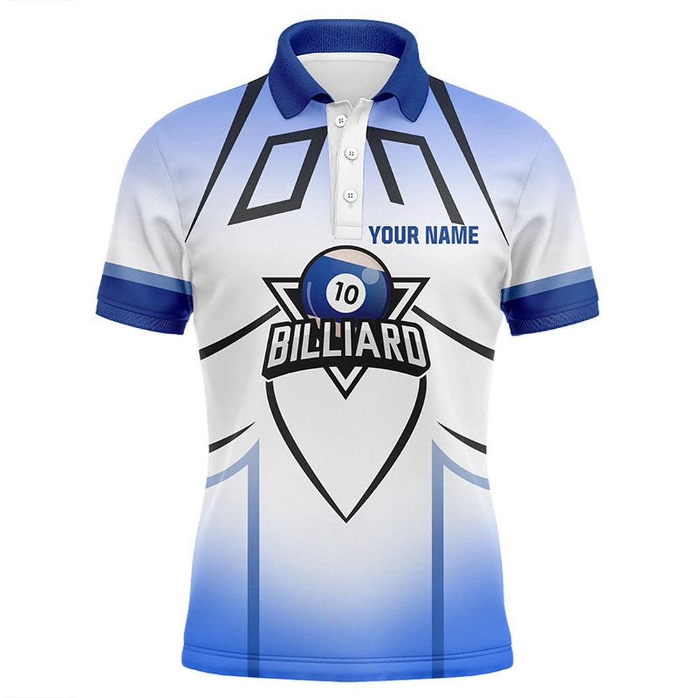 Billiard Polo Shirts, Personalized Blue 10 Ball Billiard 3D Polo Shirts, Billiards Team Shirts