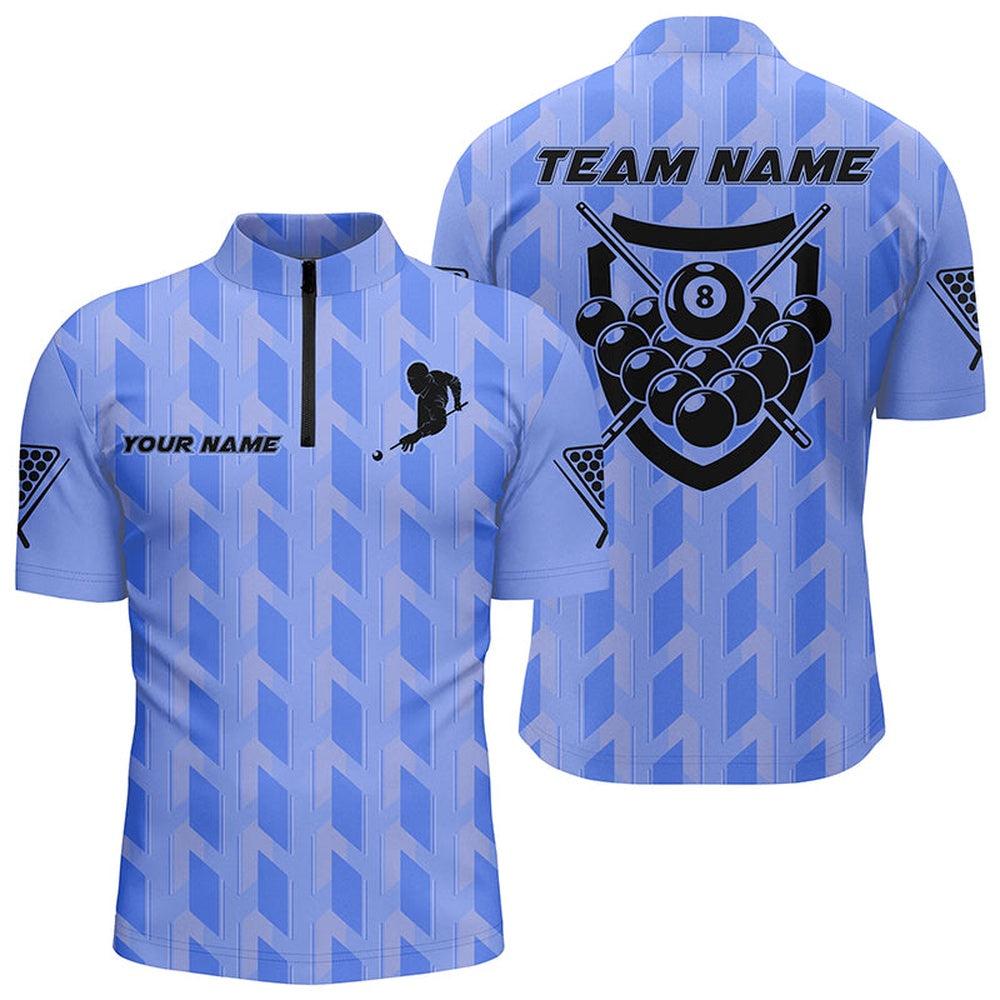 Billiard Polo Shirts, Personalized Blue 8 Ball Billiards 3D Polo Shirts, Custom Name Player Billiards Jerseys, Billiards Team Shirts