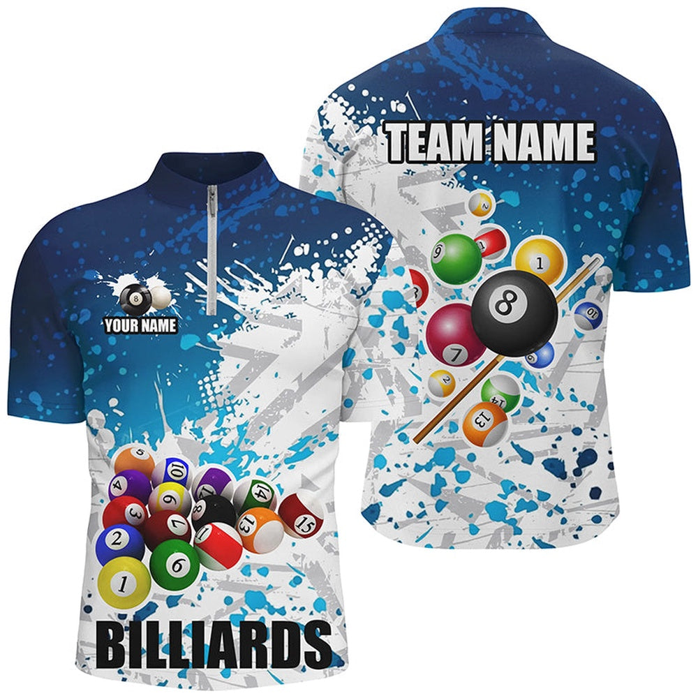 Billiard Polo Shirts, Personalized Blue Billiard Balls Paint Splash Billiard Shirts, 3D Billiard Jerseys Attire, Billiards Team Shirts