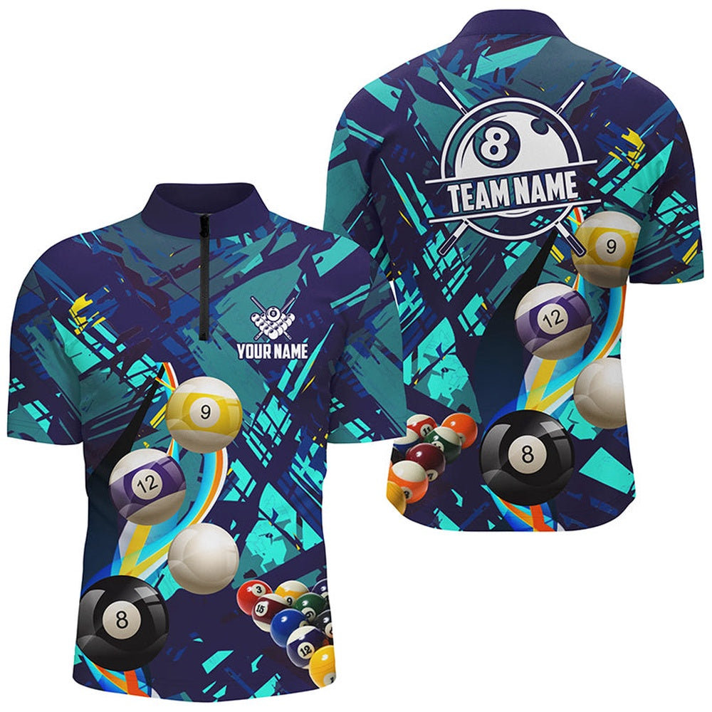 Billiard Polo Shirts, Personalized Blue Billiard Balls Polo And Polo Shirts, Colorful Billiard Jerseys Shirts, Billiards Team Shirts