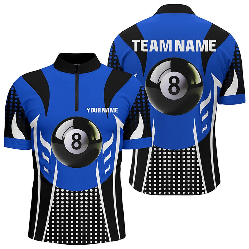 Billiard Polo Shirts, Personalized Blue Black 8 Ball Billiard 3D Polo Shirts, Custom Billiard 8 Ball Pool Jerseys, Billiards Team Shirts
