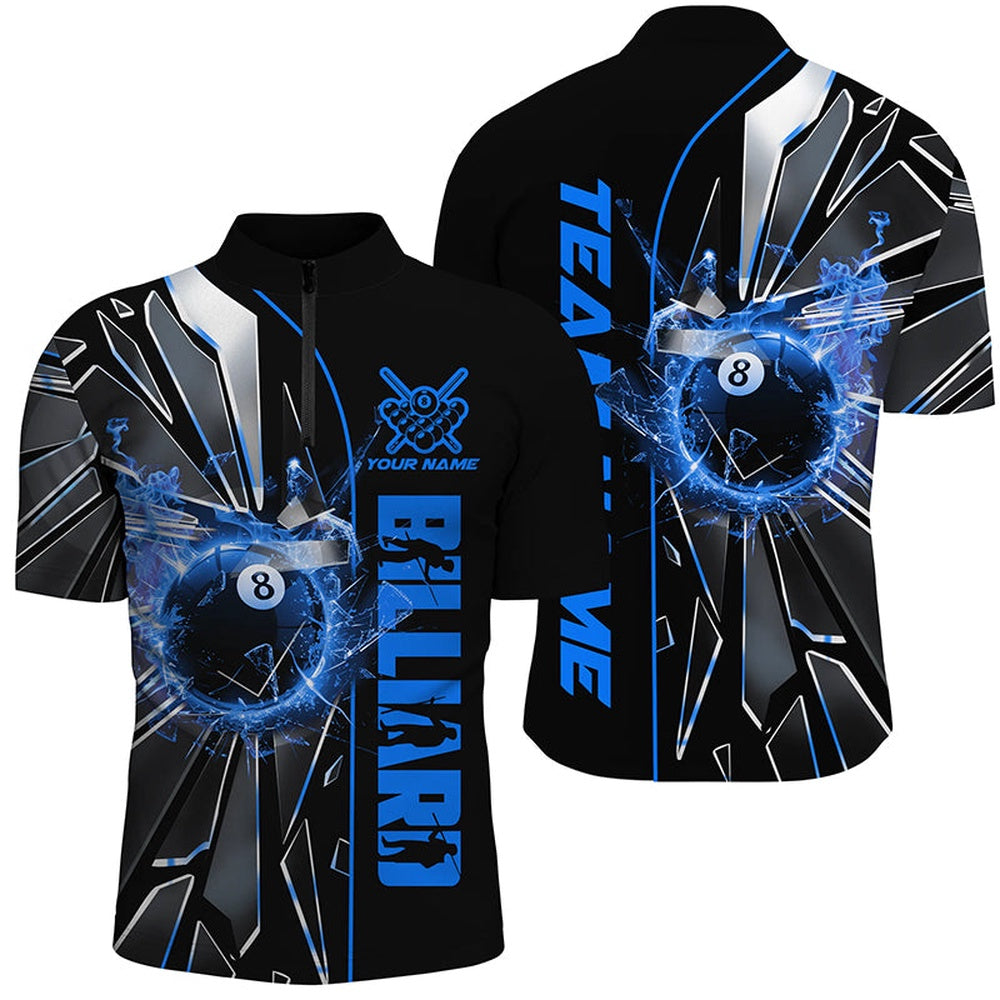 Billiard Polo Shirts, Personalized Blue Glass Crack 8 Ball Billiard Polo & Polo Shirts, 8 Ball Pool Jerseys, Billiards Team Shirts