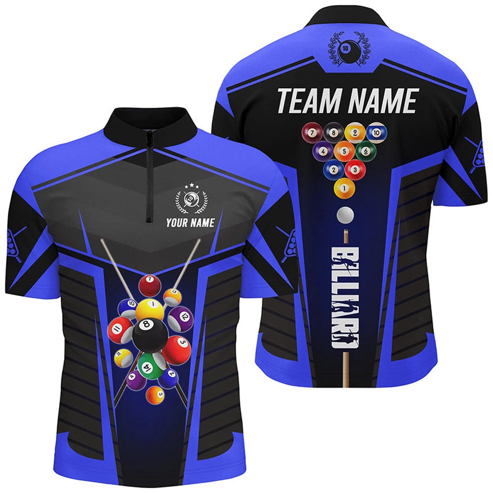 Billiard Polo Shirts, Personalized Blue Jersey 10 Ball Billiard Shirt Custom 3D Billiard Balls Pool League Shirts, Billiards Team Shirts