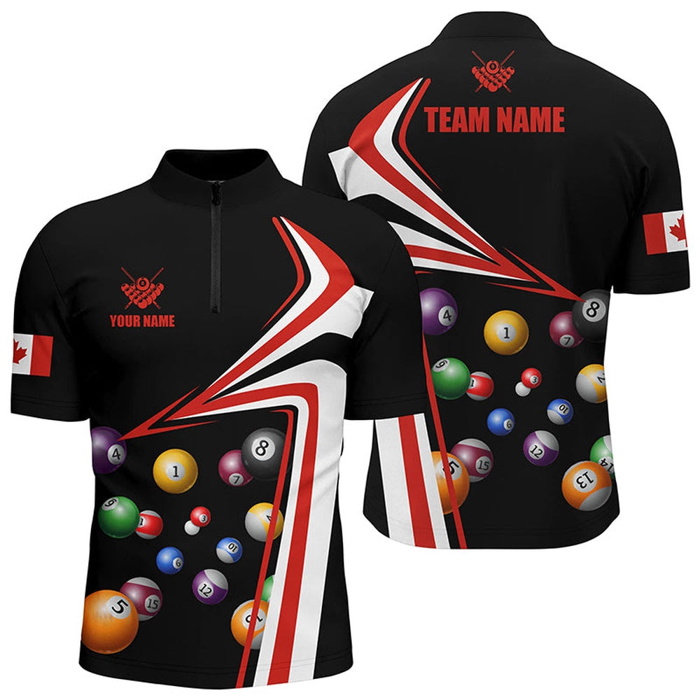 Billiard Polo Shirts, Personalized Canadian Flag Billiard Balls Polo Shirts, Billiards Team Shirts
