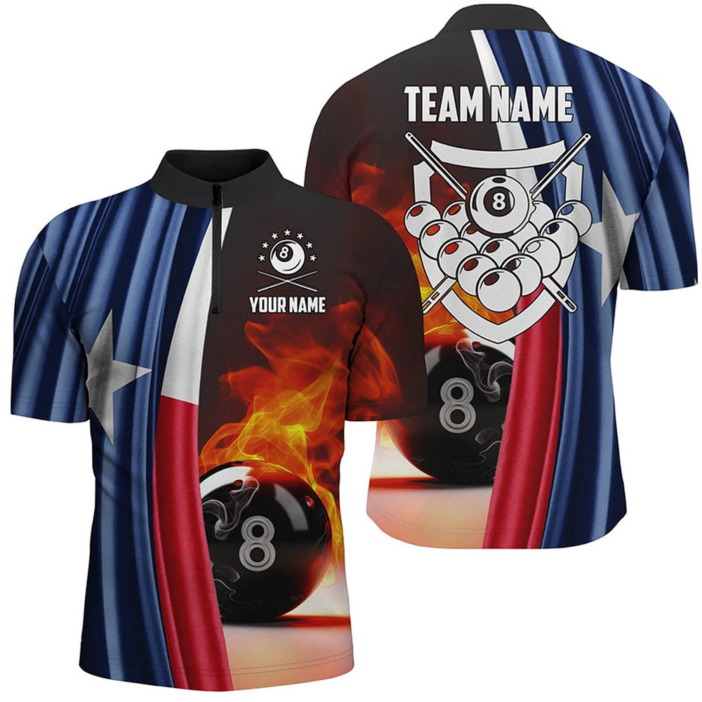 Billiard Polo Shirts, Personalized Fire 8 Ball Pool Billiard 3D Polo Shirts, Custom US Flag Billiards Jerseys, Billiards Team Shirts