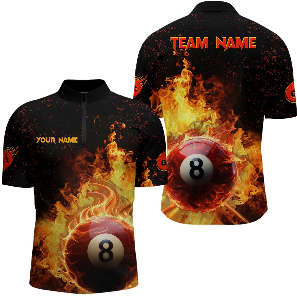 Billiard Polo Shirts, Personalized Fire 8 Ball Pool Black Billiard 3D Polo Shirts, Billiard Team Shirts, Billiards Team Shirts