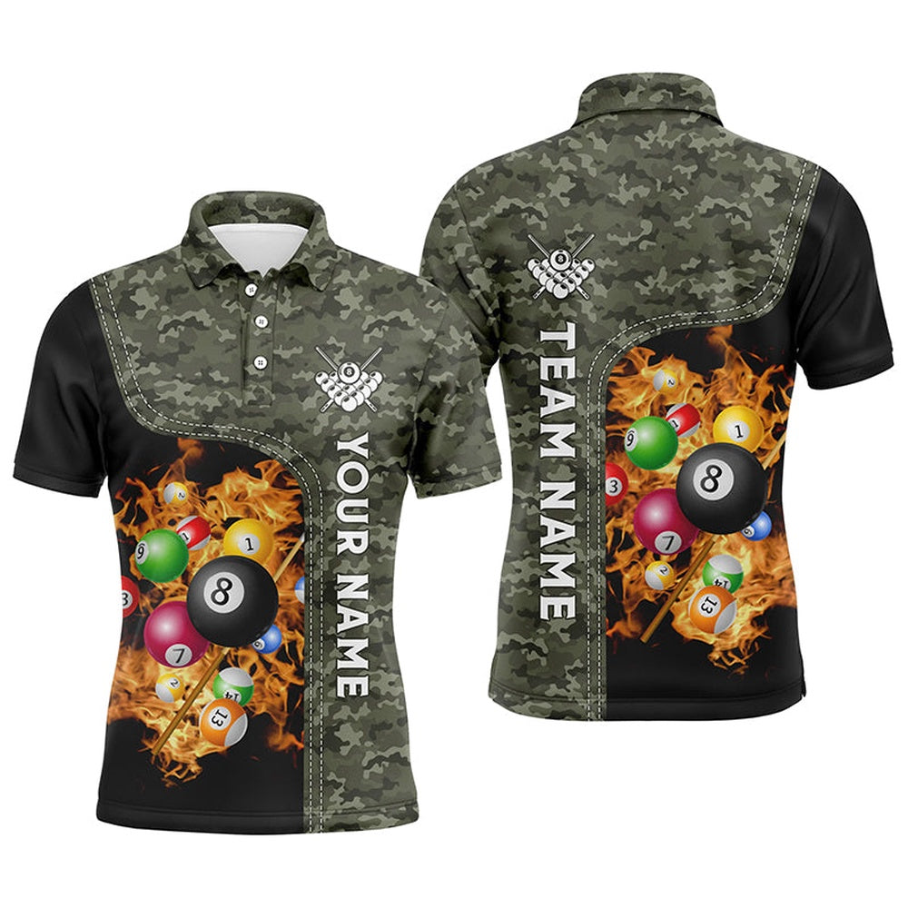 Billiard Polo Shirts, Personalized Fire Pool Balls Billiard Polo Shirts, Custom 3D Billiard Camouflage Jerseys, Billiards Team Shirts